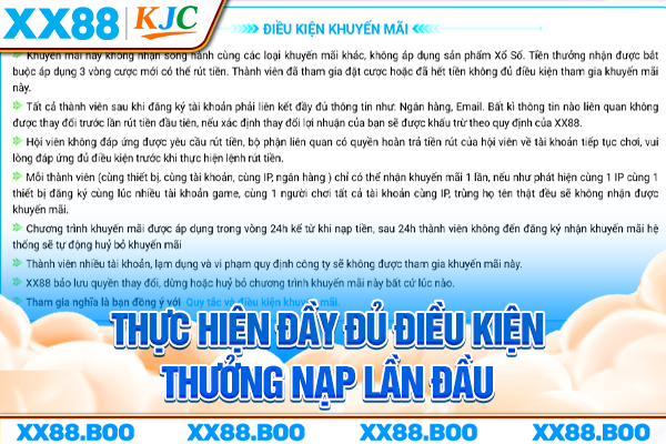 Thực hiện đầy đủ điều kiện thưởng nạp lần đầu