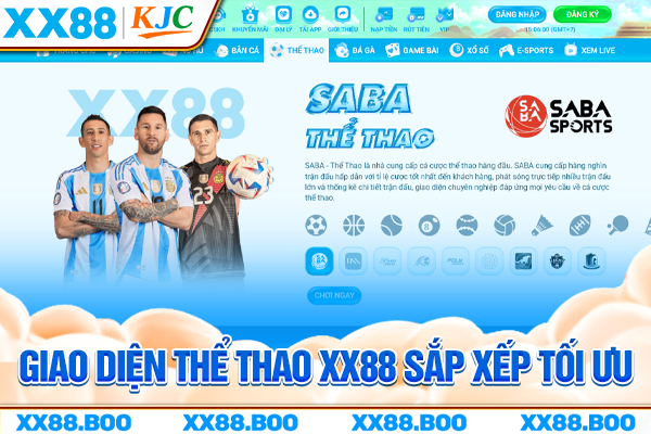 Giao diện thể thao XX88 sắp xếp tối ưu